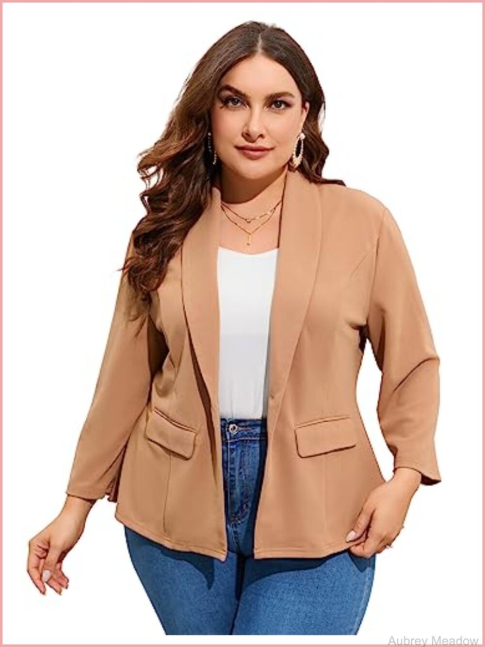 Plus Size Casual Blazer Open Front Work Office Jackets with Pockets